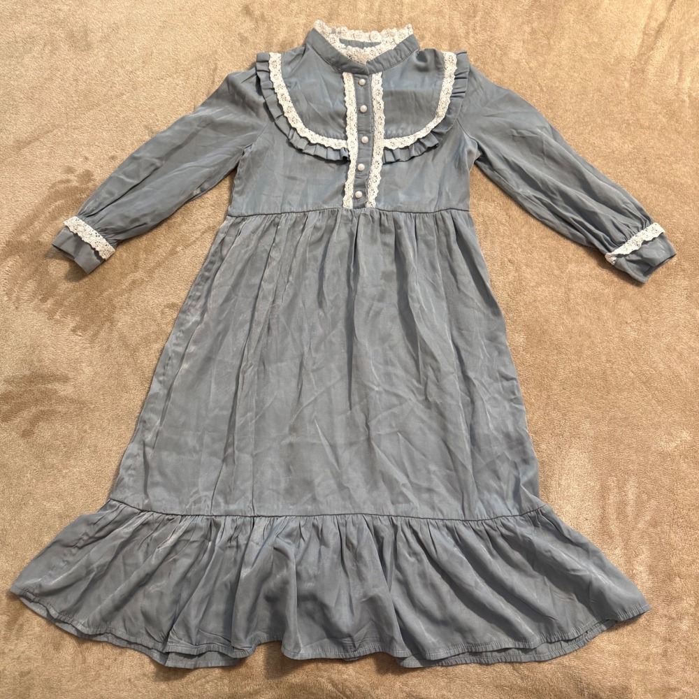 Scarlet Darkness Girls Blue Victorian Pioneer Lace Ruffle Dress Size 7Y